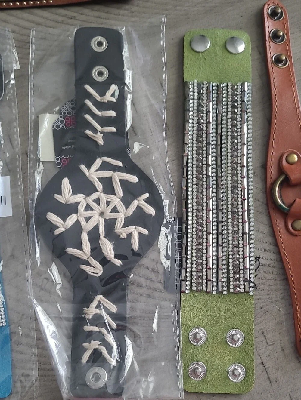 Snap Bracelets, NEVER WORN, Costume Jewelry, Rhinestones, an Faux Leather